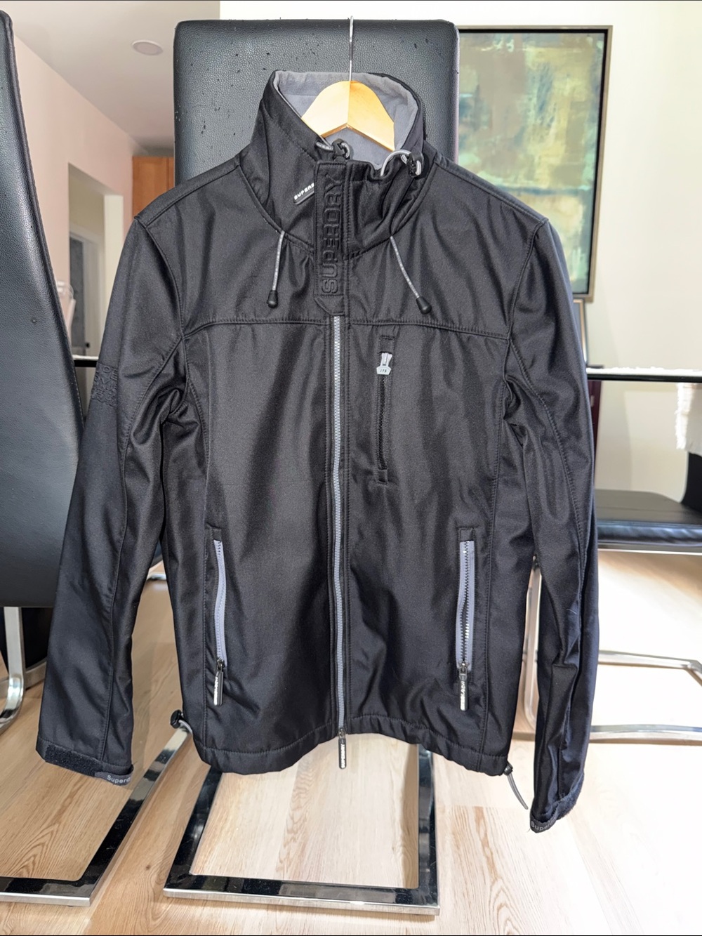 Superdry Men's Black Windbreaker Jacket with Gray Trim